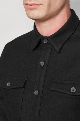 Black Long Sleeve Wool Blend Shacket